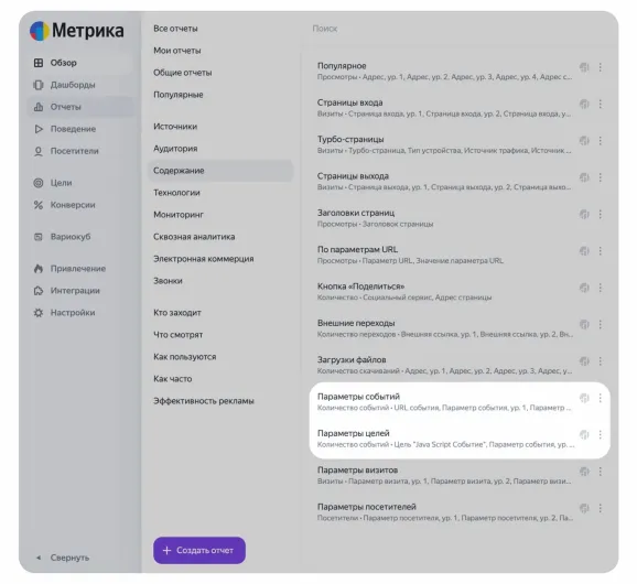 Новый отчет в Яндекс Метрике 